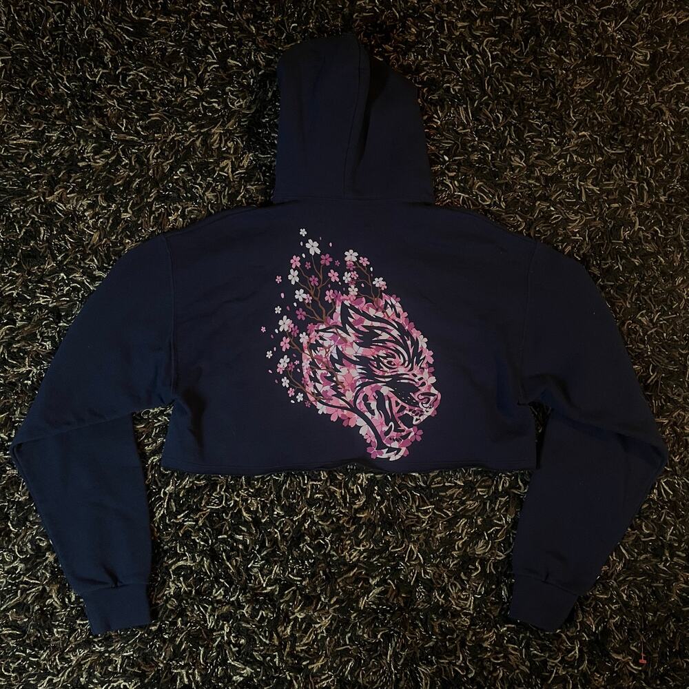 DARC Sport Wolves Cherry Blossom Women’s Cropped Hoodie Sz L Preowned